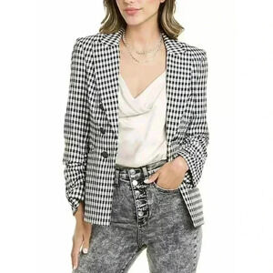 Veronica Beard Dickey Jacket Blazer 6 Caldwell Black White Gingham Check Ruched